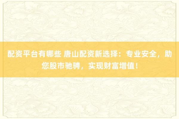 配资平台有哪些 唐山配资新选择：专业安全，助您股市驰骋，实现财富增值！