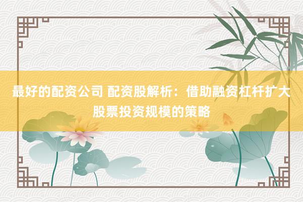 最好的配资公司 配资股解析:借助融资杠杆扩大股票投资规模的策略