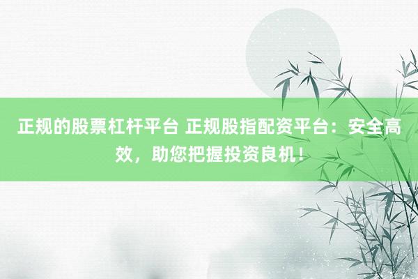 正规的股票杠杆平台 正规股指配资平台：安全高效，助您把握投资良机！