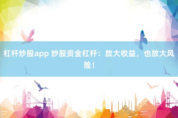 杠杆炒股app 炒股资金杠杆:放大收益,也放大风险!