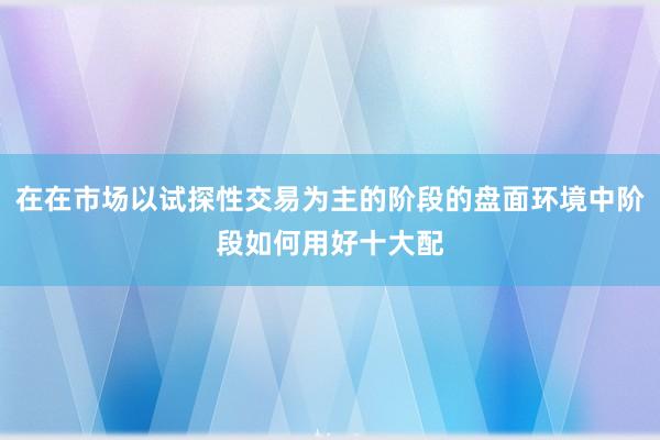 在在市场以试探性交易为主的阶段的盘面环境中阶段如何用好十大配