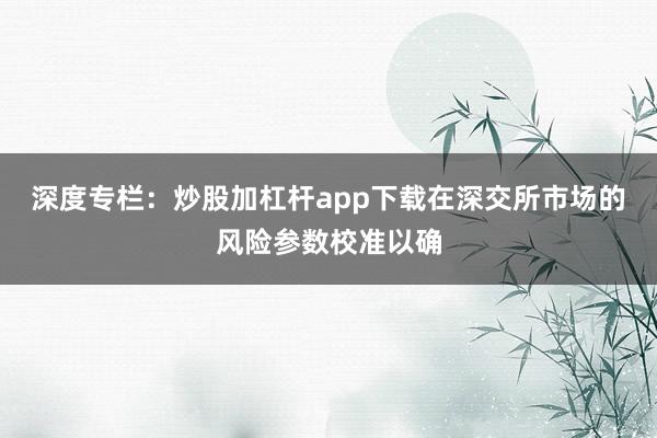 深度专栏：炒股加杠杆app下载在深交所市场的风险参数校准以确
