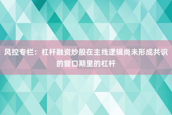 风控专栏：杠杆融资炒股在主线逻辑尚未形成共识的窗口期里的杠杆
