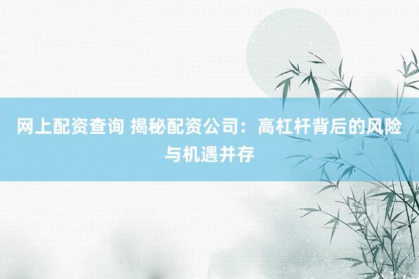 网上配资查询 揭秘配资公司：高杠杆背后的风险与机遇并存
