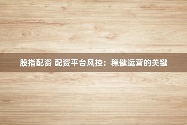 股指配资 配资平台风控：稳健运营的关键
