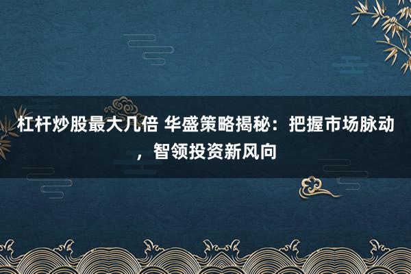 杠杆炒股最大几倍 华盛策略揭秘：把握市场脉动，智领投资新风向