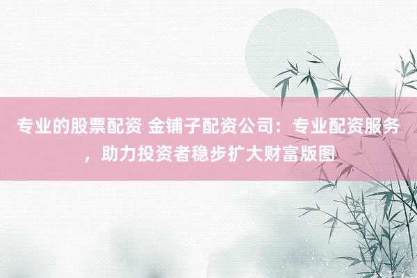 专业的股票配资 金铺子配资公司：专业配资服务，助力投资者稳步扩大财富版图