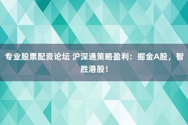 专业股票配资论坛 沪深通策略盈利：掘金A股，智胜港股！